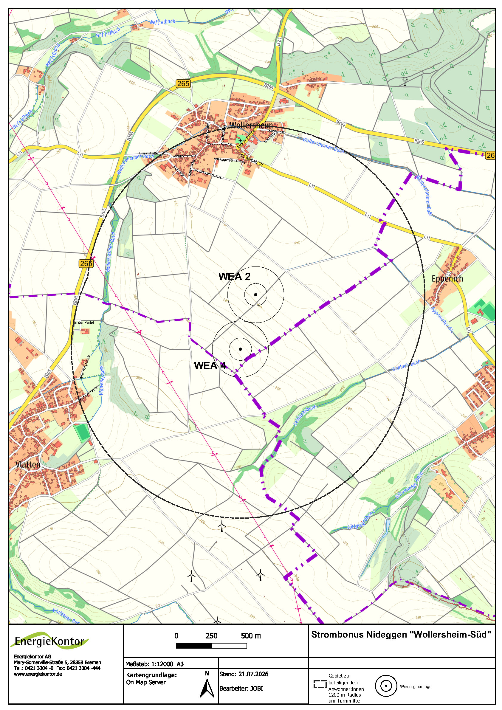 Kartenausschnitt des Strombonus Projektes